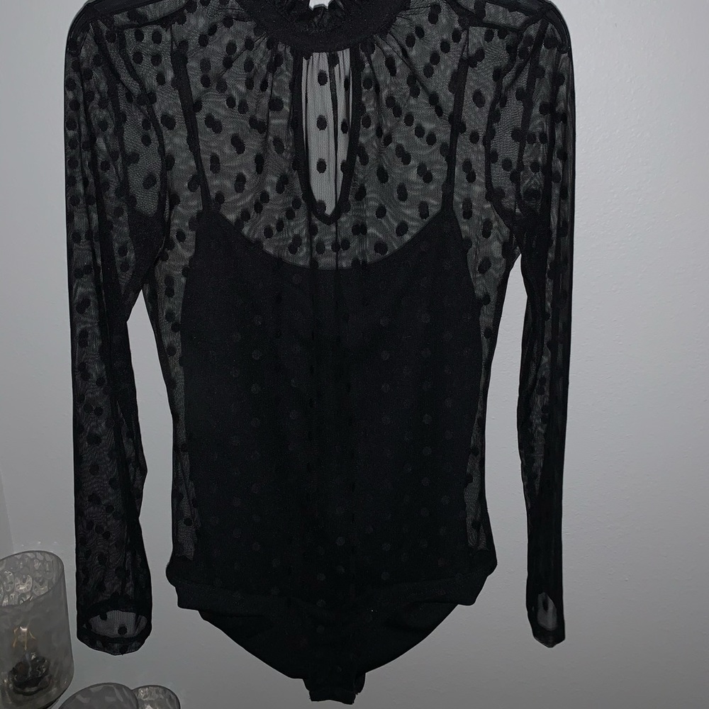 NWOT Black Long-sleeve Polka Dot Bodysuit